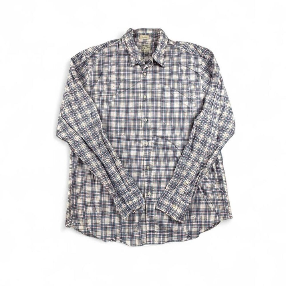 J.Crew Plaid Button Up Shirt Men’s L Blue Cotton Casual Preppy